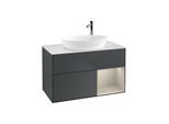 Villeroy und Boch Finion Waschtischunterschrank F901HHHG 100cm, Abdeckplatte white matt, Regale sand matt lacquer, Midnight Blue Matt Lacquer