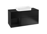 Villeroy und Boch Finion Waschtischunterschrank F292PHPD 120cm, Abdeckplatte black matt, Regal links Glossy Black Lacquer, Black matt lacquer
