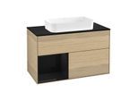 Villeroy und Boch Finion Waschtischunterschrank G242PHPC 100cm, Abdeckplatte black matt, Emotion, Regal links Glossy Black Lacquer, Oak Veneer
