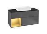 Villeroy und Boch Finion Waschtischunterschrank F292HFGK 120cm, Abdeckplatte black matt, Regal links Gold matt, Anthracite matt
