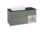 Villeroy und Boch Finion Waschtischunterschrank G282HHGM 120cm, Abdeckplatte black matt, Emotion, Regal rechts Sand Matt, Olive Matt Lacquer