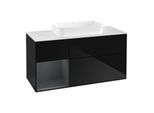 Villeroy und Boch Finion Waschtischunterschrank F291HGPH 120cm, Abdeckplatte white matt, Regal links Midnight Blue Matt Lacquer, Glossy Black Lacquer