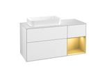 Villeroy und Boch Finion Waschtischunterschrank G281HFGF 120cm, Abdeckplatte white matt, Emotion, Regal rechts Gold matt, Glossy white lacquer