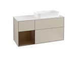 Villeroy und Boch Finion Waschtischunterschrank G271GNHH 120cm, Abdeckplatte white matt, Emotion, Regal links Walnut veneer, Sand Matt Lacquer