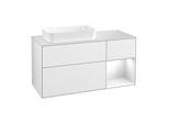 Villeroy und Boch Finion Waschtischunterschrank F281GFGF 120cm, Abdeckplatte white matt, Regal rechts Glossy white lacquer, Glossy white lacquer