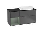 Villeroy und Boch Finion Waschtischunterschrank G272GMGK 120cm, Abdeckplatte black matt, Emotion, Regal links Olive Matt Lacquer, Anthracite matt