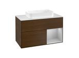 Villeroy und Boch Finion Waschtischunterschrank G251GJGN 100cm, Abdeckplatte white matt, Emotion, Regal rechts Light grey matt, Walnut veneer