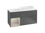 Villeroy und Boch Finion Waschtischunterschrank G271HHGK 120cm, Abdeckplatte white matt, Emotion, Regal links Sand Matt Lacquer, Anthracite matt