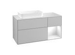 Villeroy und Boch Finion Waschtischunterschrank F281GFGJ 120cm, Abdeckplatte white matt, Regal rechts Glossy white lacquer, Light grey matt