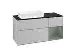 Villeroy und Boch Finion Waschtischunterschrank G282GMGJ 120cm, Abdeckplatte black matt, Emotion, Regal rechts Olive Matt Lacquer, Light grey matt