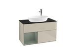 Villeroy und Boch Finion Waschtischunterschrank F892GMHH 100cm, Abdeckplatte black matt, Regale Olive matt lacquer, Sand Matt Lacquer
