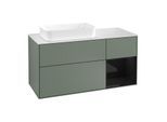 Villeroy und Boch Finion Waschtischunterschrank G281PHGM 120cm, Abdeckplatte white matt, Emotion, Regal rechts Glossy Black Lacquer, Olive Matt Lacquer