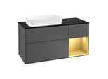 Villeroy und Boch Finion Waschtischunterschrank G282HFGK 120cm, Abdeckplatte black matt, Emotion, Regal rechts Gold matt, Anthracite matt