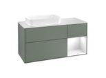 Villeroy und Boch Finion Waschtischunterschrank F281GFGM 120cm, Abdeckplatte white matt, Regal rechts Glossy white lacquer, Olive Matt Lacquer