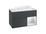 Villeroy und Boch Finion Waschtischunterschrank G251MTHG 100cm, Abdeckplatte white matt, Emotion, Regal rechts White matt lacquer, Midnight Blue Matt Lacquer