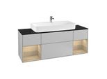 Villeroy und Boch Finion Waschtischunterschrank G212PCGJ 160cm, Abdeckplatte black matt, Emotion, Regale Oak Veneer, Light grey matt