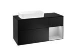 Villeroy und Boch Finion Waschtischunterschrank F282GJPD 120cm, Abdeckplatte black matt, Regal rechts Light grey matt, Black matt lacquer