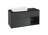 Villeroy und Boch Finion Waschtischunterschrank G282PHHG 120cm, Abdeckplatte black matt, Emotion, Regal rechts Glossy Black Lacquer, Midnight Blue Matt Lacquer