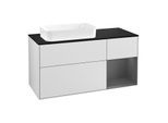 Villeroy und Boch Finion Waschtischunterschrank F282GKMT 120cm, Abdeckplatte black matt, Regal rechts Anthracite matt, White matt lacquer