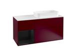 Villeroy und Boch Finion Waschtischunterschrank G271PHHB 120cm, Abdeckplatte white matt, Emotion, Regal links Glossy Black Lacquer, Peony Matt