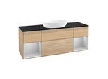 Villeroy und Boch Finion Waschtischunterschrank GD02GJPC 120cm, Abdeckplatte black matt, Emotion, Regale Light grey matt lacquer, Oak Veneer