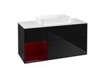 Villeroy und Boch Finion Waschtischunterschrank F291HBPH 120cm, Abdeckplatte white matt, Regal links Peony, Glossy Black Lacquer