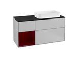 Villeroy und Boch Finion Waschtischunterschrank G272HBGJ 120cm, Abdeckplatte black matt, Emotion, Regal links Peony, Light grey matt