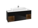 Villeroy und Boch Finion Waschtischunterschrank F211GNPH 160cm, Abdeckplatte white matt, Regale Walnut veneer, Glossy Black Lacquer