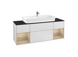 Villeroy und Boch Finion Waschtischunterschrank F212PCMT 160cm, Abdeckplatte black matt, Regale Oak Veneer, White matt lacquer