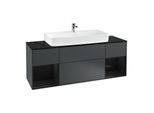 Villeroy und Boch Finion Waschtischunterschrank F212PHHG 160cm, Abdeckplatte black matt, Regale Glossy black lacquer, Midnight Blue Matt Lacquer