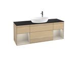 Villeroy und Boch Finion Waschtischunterschrank F982HHPC 160cm, Abdeckplatte black matt, Regale sand matt lacquer, Oak Veneer