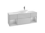 Villeroy und Boch Finion Waschtischunterschrank F981GJGJ 160cm, Abdeckplatte white matt, Regale Light grey matt lacquer, Light grey matt