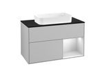 Villeroy und Boch Finion Waschtischunterschrank G252MTGJ 100cm, Abdeckplatte black matt, Emotion, Regal rechts White matt lacquer, Light grey matt