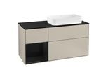 Villeroy und Boch Finion Waschtischunterschrank F272PHHH 120cm, Abdeckplatte black matt, Regal links Glossy Black Lacquer, Sand Matt Lacquer