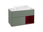 Villeroy und Boch Finion Waschtischunterschrank F251HBGM 100x60,3cm, Abdeckplatte white matt, Regal rechts Peony, Olive Matt Lacquer