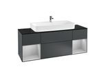 Villeroy und Boch Finion Waschtischunterschrank G212GJHG 160cm, Abdeckplatte black matt, Emotion, Regale Light grey matt lacquer, Midnight Blue Matt Lacquer