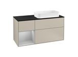 Villeroy und Boch Finion Waschtischunterschrank G272GJHH 120cm, Abdeckplatte black matt, Emotion, Regal links Light grey matt, Sand Matt Lacquer