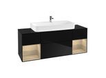 Villeroy und Boch Finion Waschtischunterschrank G212PCPH 160cm, Abdeckplatte black matt, Emotion, Regale Oak Veneer, Glossy Black Lacquer