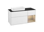 Villeroy und Boch Finion Waschtischunterschrank F282PCGF 120cm, Abdeckplatte black matt, Regal rechts Oak Veneer, Glossy white lacquer