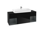 Villeroy und Boch Finion Waschtischunterschrank F212HGPH 160cm, Abdeckplatte black matt, Regale Midnight matt lacquer, Glossy Black Lacquer