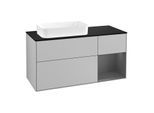 Villeroy und Boch Finion Waschtischunterschrank F282GKGJ 120cm, Abdeckplatte black matt, Regal rechts Anthracite matt, Light grey matt