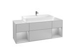 Villeroy und Boch Finion Waschtischunterschrank G211GJGJ 160cm, Abdeckplatte white matt, Emotion, Regale Light grey matt lacquer, Light grey matt