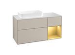 Villeroy und Boch Finion Waschtischunterschrank F281HFHH 120cm, Abdeckplatte white matt, Regal rechts Gold matt, Sand Matt Lacquer