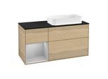 Villeroy und Boch Finion Waschtischunterschrank G272GJPC 120cm, Abdeckplatte black matt, Emotion, Regal links Light grey matt, Oak Veneer