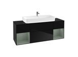 Villeroy und Boch Finion Waschtischunterschrank F212GMPH 160cm, Abdeckplatte black matt, Regale Olive matt lacquer, Glossy Black Lacquer