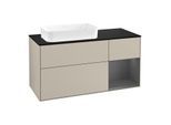 Villeroy und Boch Finion Waschtischunterschrank F282GKHH 120cm, Abdeckplatte black matt, Regal rechts Anthracite matt, Sand Matt Lacquer