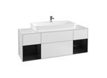 Villeroy und Boch Finion Waschtischunterschrank G211PHMT 160cm, Abdeckplatte white matt, Emotion, Regale Glossy black lacquer, White matt lacquer