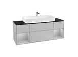 Villeroy und Boch Finion Waschtischunterschrank F212GJGJ 160cm, Abdeckplatte black matt, Regale Light grey matt lacquer, Light grey matt