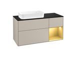 Villeroy und Boch Finion Waschtischunterschrank F282HFHH 120cm, Abdeckplatte black matt, Regal rechts Gold matt, Sand Matt Lacquer