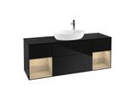 Villeroy und Boch Finion Waschtischunterschrank F982PCPH 160cm, Abdeckplatte black matt, Regale Oak Veneer, Glossy Black Lacquer